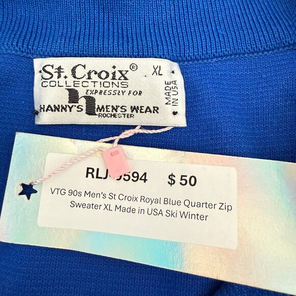 VTG 90s Men’s St Croix Royal Blue Quarter Zip Sweater XL Made in USA Ski Winter - Picture 6 of 8